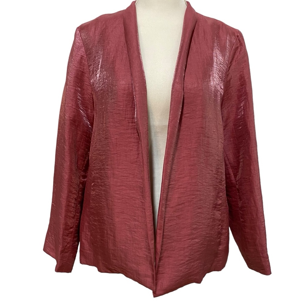 EILEEN FISHER Jacket Linen Silk Open Front Blazer Size Large Pink Long Sleeve